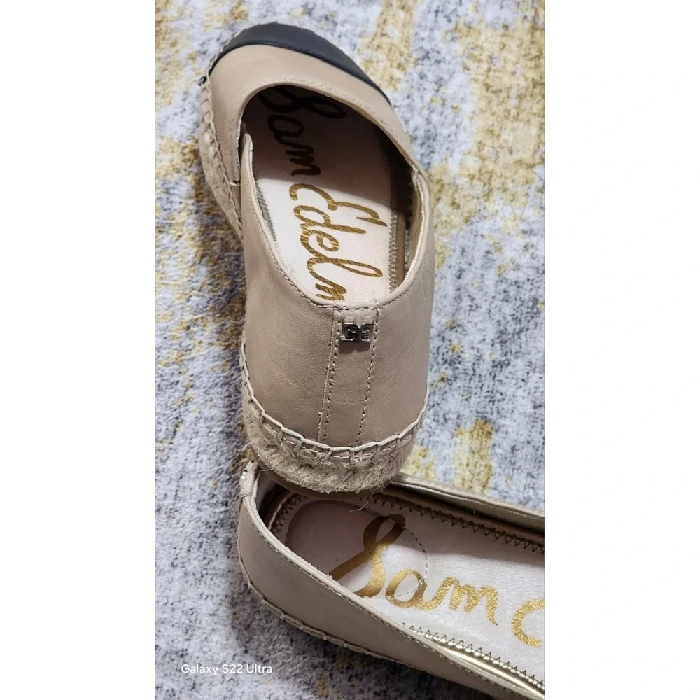 Sam Edelman Women's Krissy Espadrille Cap Toe Flats Tan Black Leather Size 7.5 M